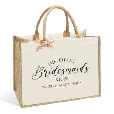 Imagem de NBIAN Sacola de lona personalizada para dama de honra - Dia do casamento e despedida de solteira essencial para madrinha de honra e festa nupcial | Reutilizável, praia, compras e lembrança de noivado