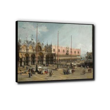 Imagem de Pronto para pendurar "O quadrado de São Marcos, Veneza" famosas reproduções de arte de parede impressão em tela pinturas de paisagem da cidade para decoração de parede de sala de estar 40 x 54 cm