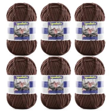 Imagem de Fio de chenille grosso para crochê - pacote com 6 unidades de 100 g - #6 super volumoso - poliéster - fio de cobertor de bebê para cobertores de crochê Amigurumi (6, curry escuro)