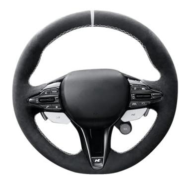 Imagem de Alfanxi Hand Stitch Steering Wheel Cover Fits Alcantara Material for Hyundai I30 N I20 Kona Veloster N-Line Elantra N 2017-2025(White Stripe)