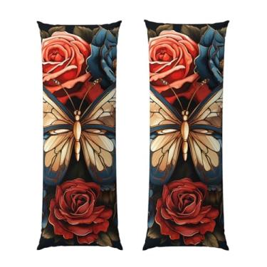Imagem de Capa de travesseiro corporal com zíper oculto, fronha longa de microfibra macia e respirável para travesseiro corporal, capas de travesseiro de borboletas e rosas para presente de dormir 50 x 137 cm