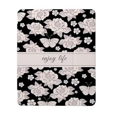 Imagem de Capa vintage de flores brancas e borboletas compatível com iPad 9ª 8ª geração 10,9 polegadas 2021/2019/2018, capa engraçada com suporte de três dobras + porta-lápis para meninos e meninas, iPad 11