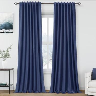 Imagem de Cortinas 100% blackout de linho, 277 cm de comprimento, 2 painéis, aba traseira azul clássica, moderna, urbana, com cancelamento de ruído, isolamento térmico, bloqueio total de luz, cortinas de janela