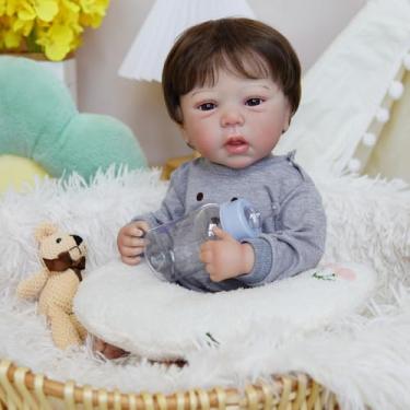 Imagem de Bebê Reborn Boneca Silicone Menino Urso Realista Pintado 48cm Olho Castanho