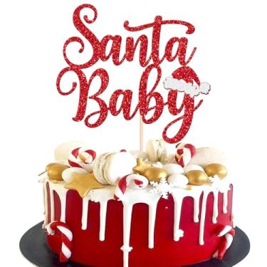 Imagem de Pacote com 1 enfeite de bolo de bebê de Papai Noel, chá de bebê, chapéu de Natal, palitos de bolo para tema de feliz Natal, chá de bebê, crianças, festa de aniversário, decoração de bolo, suprimentos