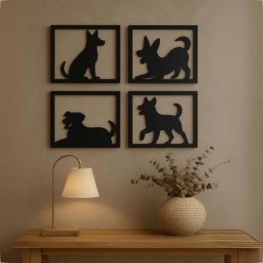 Imagem de Kit 4 Plaquinhas De Cachorro Mdf Preto Vazado Decoração Sala Pet - Gru