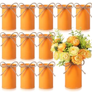 Imagem de Domensi Vaso de fazenda de 11 cm de altura para decoração de vaso de flores vintage com laço de barbante baldes rústicos de metal galvanizado para flores artificiais para mesa de centro de mesa