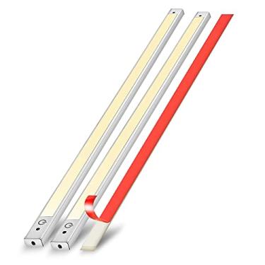 Imagem de Phonar Pacote com 2 lâmpadas LED sob o armário 3000K com adaptador de 12V e interruptor de sensor sob iluminação do armário com fio para cozinha, guarda-roupa, corredor, escadas, corredor (branco quente)