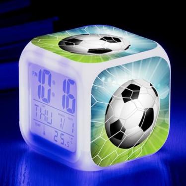 Imagem de Relógio de futebol, relógio digital de futebol americano de 8,15 cm com luz noturna colorida, data, hora, exibição de temperatura, despertadores de futebol, decoração de cabeceira para quarto de