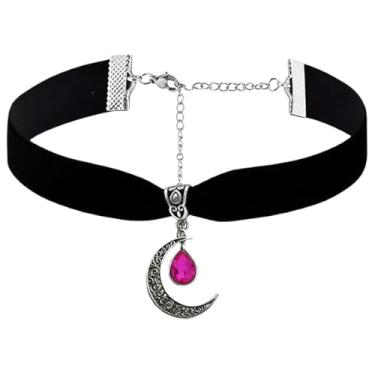Imagem de Rrdaily Colar gótico de cristal de lua estilo punk colar com pingente de lua vintage preto crescente, colares góticos escuros, bijuterias de fantasia, joias de ano novo para mulheres, Large, Cristal