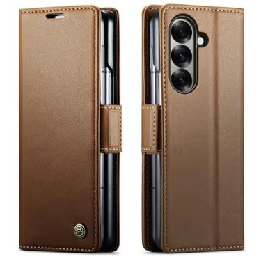 Imagem de LTLMYDAM Capa de negócios de couro para Samsung Galaxy Z Fold 7, carteira com fecho magnético, proteção RFID, à prova de choque, capa interna macia, latão, dobra 7