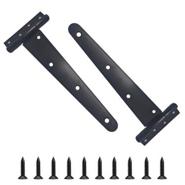 Imagem de bociloy 2 peças de dobradiças resistentes de 25,4 cm com alça em T, dobradiça de ferro rústico preto, dobradiças em T de portão à prova de ferrugem para galpões ao ar livre, portas de celeiro e cercas
