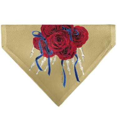 Imagem de Bandana Grateful Dead Pet Grateful Dead The Other One Roses and Text Tan Blue Red Slip On Collar Bandana Apenas