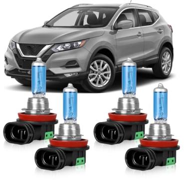 Imagem de OQSNCV Adequado para lâmpadas de farol de halogêneo NISSAN Rogue (2014-2022), kit de lâmpadas de substituição de farol alto H9 + farol baixo H11, pacote com 4