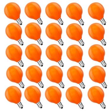 Imagem de Jasneniebo Pacote com 25 lâmpadas de substituição de Halloween laranja G40, lâmpadas de Natal laranja G40 para luzes de corda de pátio ao ar livre, lâmpadas noturnas com base de candelabro E12, 5