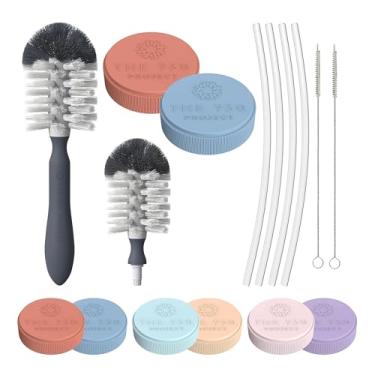 Imagem de The 730 Project Pacote de acessórios para copo de urso de mel, 4 canudos e 2 tampas de viagem para copo de palha de urso de mel para bebês com escova de mamadeira e escova de limpeza de palha, torta