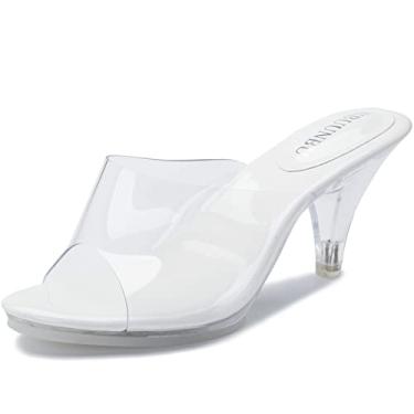Imagem de NBUUNBU Salto prateado transparente para mulheres, sapatos sociais, tiras transparentes, salto alto, salto alto, salto alto, sandálias escarpim mules, Branco-7,5 cm, 39