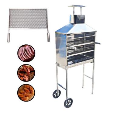 Imagem de Churrasqueira Espetinho Inox Carrinho Churrasco Grelha Extra - INOX LA