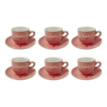 Imagem de Jogo 6 Xícaras De Café Rosa Coração Porcelana Hauskraft 90ml - Haüskra