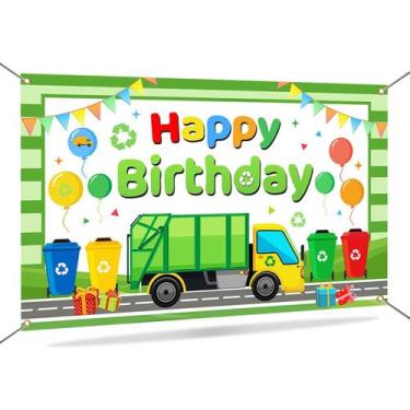 Imagem de Pano de fundo Mocsicka Trash Truck Decoração de aniversário 180x110cm