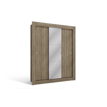 Imagem de Guarda Roupa Solteiro 3 Portas de Correr (1 c/ Espelho) H563 Nogal - Kappesberg