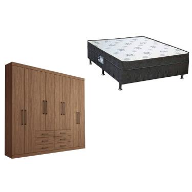 Imagem de Cama Box Conjugada Casal Union + Guarda Roupa Master 8.6 Atacama-Jatobá
