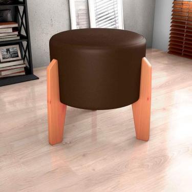 Imagem de Puff Banqueta Redondo Pés Madeira Luxo Matrix Sintetico Marrom