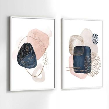 Imagem de Conjunto Quadros Decorativos com Moldura Abstrato Rosê Azul Kit 2 Quad