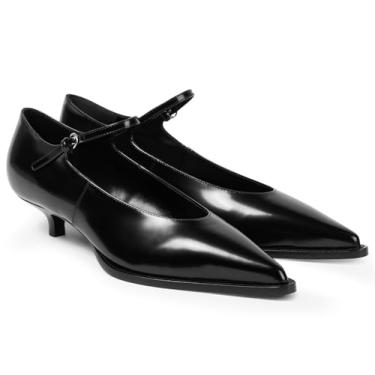 Imagem de Coutgo Sapato social feminino de salto baixo Mary Jane com fivela no tornozelo escarpim festa casamento sapatos elegantes, Preto, 40