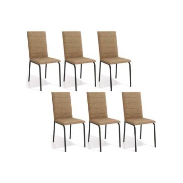 Imagem de Kit 6 Cadeiras de Cozinha Amsterdã C091PRF Aço 6 Un Preto Fosco/Capuccino - Kappesberg