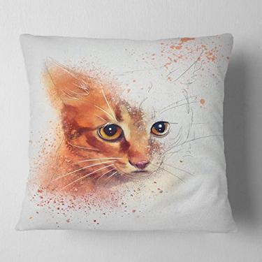 Imagem de Designart Linda manta de aquarela marrom gatinho para sala de estar, sofá, enchimento de almofada + capa de almofada impressa em ambos os lados 40,64 cm x 40,64 cm