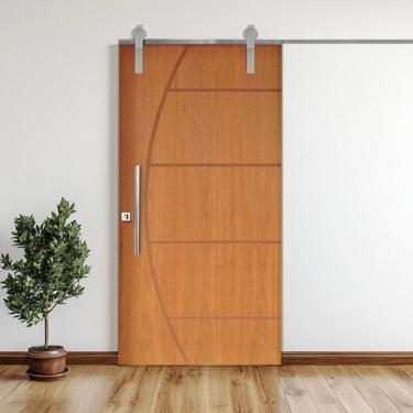 Imagem de Porta Correr 6 Trilho Soft Aparente Puxador Tubo 80cm 102cm X 210cm Direito Belíssima Rodam