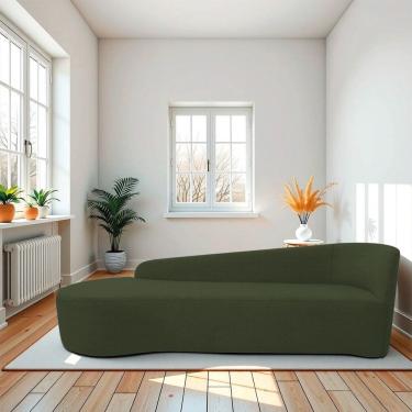 Imagem de Recamier Curvo Orgânico 180cm 3 Lugares Lado Esquerdo para Sala de Estar Linho Paris Verde