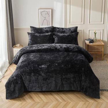 Imagem de Conjunto de edredom Fressure Distressed Velvet, 5 peças, Black Queen -