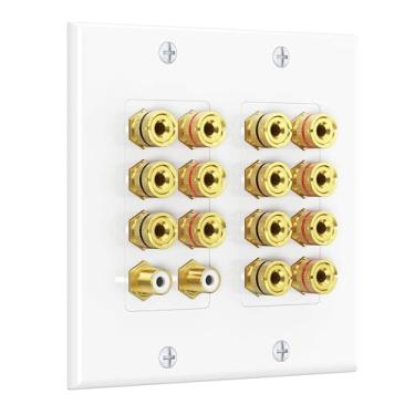 Imagem de Cable Matters Placa de parede para alto-falante Double Gang 7.2, placa de parede de home theater, placa frontal de encaixe de plugue banana, branca