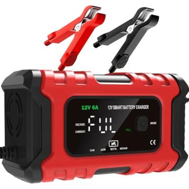 Imagem de Carregador de bateria inteligente automático de 12 V 6 A, mantenedor e dessulfator, carregador de bateria de carro com modo de reparo e compensação de temperatura para esportes motorizados