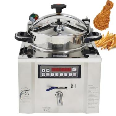Imagem de PreAsion Fritadeira elétrica de pressão 16L, fritadeira de frango de alta pressão inteligente atualizada 220V com recursos de segurança, fritadeira de bancada saudável de aço inoxidável para iguarias