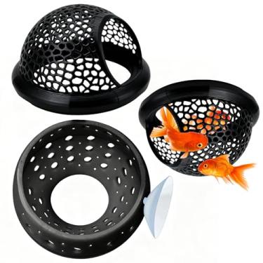 Imagem de Frstem 2 peças de esconderijo de peixes de aquário; decoração de aquário preto Betta com ventosa e oculto flutuante, abrigos ecológicos para redução de estresse