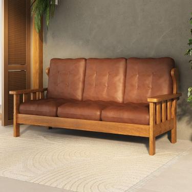 Imagem de Sofá 3 Lugares com Almofadas 100% Madeira Maciça Mogno Mel
