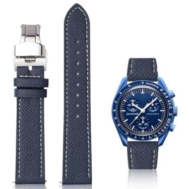 Imagem de Generic Pulseiras de couro Epsom de liberação rápida para relógios Omega Speedmaster e MoonSwatch, pulseiras de reposição de couro de bezerro com fecho de implantação para relógios Omega – várias