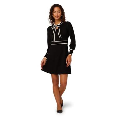 Imagem de Adrianna Papell Vestido suéter feminino com gola redonda e comprimento até o joelho, Preto/Marfim, GG