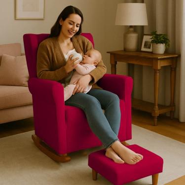 Imagem de Poltrona Aquila Amamentação Balanço e Puff Baby Vermelho