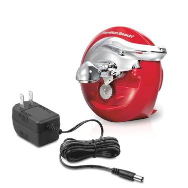 Imagem de Hamilton Beach Abridor de latas elétrico Walk 'n Cut para cozinha, use em qualquer tamanho, automático e sem mãos, sem fio e recarregável, lâmina removível fácil de limpar, vermelho (76506)