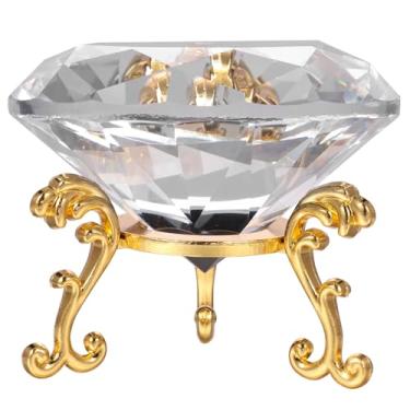 Imagem de XYDHQS Peso de papel diamante de vidro, peso de papel de joia de vidro transparente de 80 mm com suporte de base de metal, decoração de centro de mesa de festa em casa (ouro)