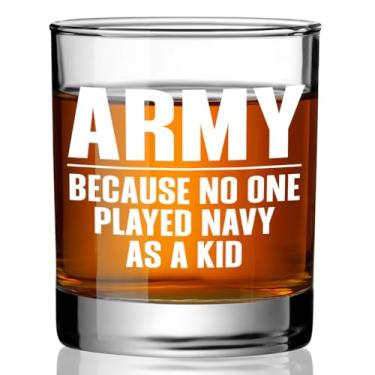 Imagem de Ymzkpoa Presentes engraçados de vidro de uísque do exército dos EUA para homens, pai, exército porque ninguém nunca brincou da marinha quando criança, óculos de uísque burbon veterano militar