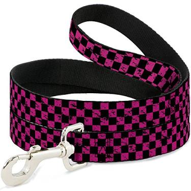 Imagem de Buckle-Down Coleira para animais de estimação - xadrez desgastado preto/rosa neon - 1,22 m de comprimento - 3,81 cm (1,5") de largura