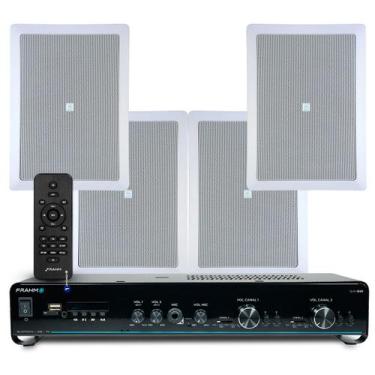 Imagem de Kit Som Ambiente Bluetooth Usb Sd Controle Remoto Amplificador Com 4 A