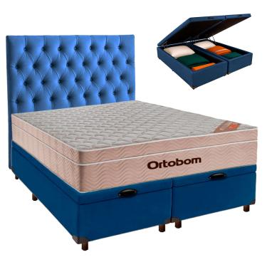 Imagem de Conjunto Cama Box Bau Blindado Queen + Colchão Molas Ensacadas Airtech Ortobom + Cabeceira