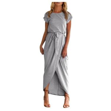 Imagem de Vestido feminino casual sólido all-match fashion manga curta slim - HU