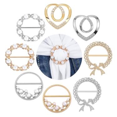 Imagem de Anel de cachecol de 8 peças, anéis de fivela de cachecol de strass para ajuste lateral, fecho de metal de liga brilhante para vestidos, cachecóis de suéter, camiseta, ajuste na cintura